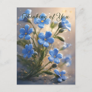 Personalize cute Blue Floral Thinking of You Postcard