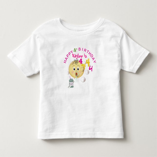 PERSONALIZE Cute Bubbles Happy Birthday for Girl Toddler T-shirt (Front)