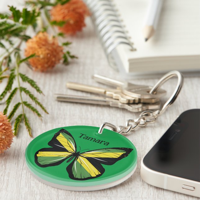 Personalize Cute Butterfly Name Jamaica  Keychain (Front Right)