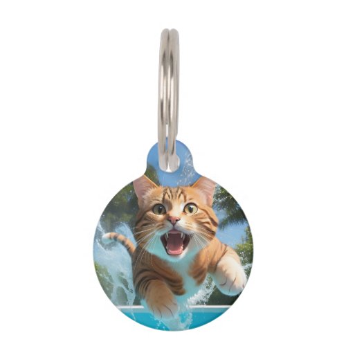 Personalize Cute Cat Swimming Diving in Pool Funny Pet ID Tag