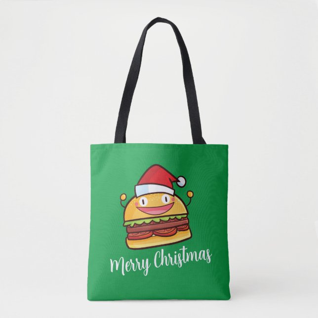Personalize Cute Christmas Hamburger Tote Bag (Front)