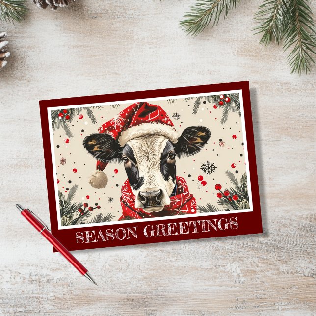 Personalize Cute Cow in Santa Hat Holiday Card (Creator Uploaded)