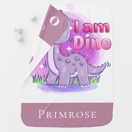 Personalize Cute Dino Smile Sparkling Girl Baby Blanket