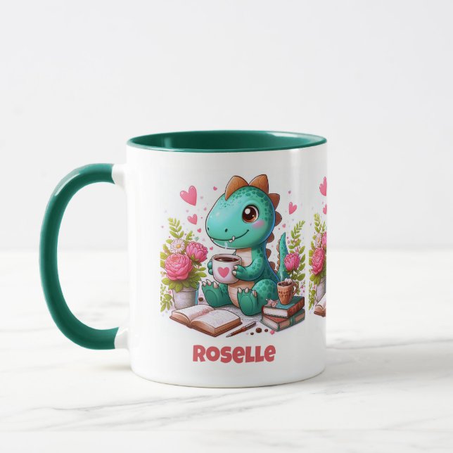 Personalize Cute Dinosaur Having Coffee Mug (Left)