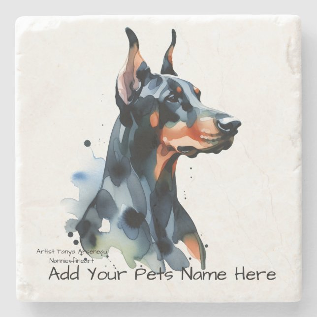 PERSONALIZE Cute DOBERMAN PINCHER Stone Coaster (Front)