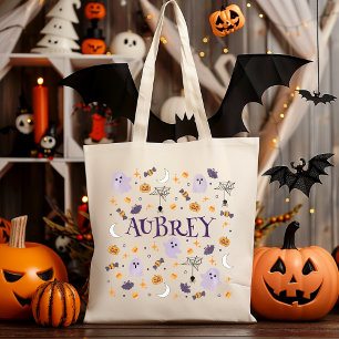 Personalize Cute Ghost Trick or Treat Tote Bag