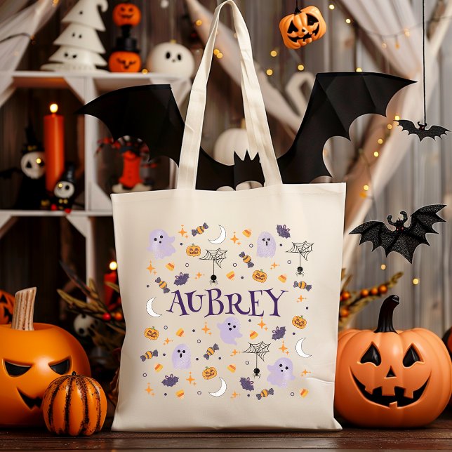 Personalize Cute Ghost Trick or Treat Tote Bag (Creator Uploaded)