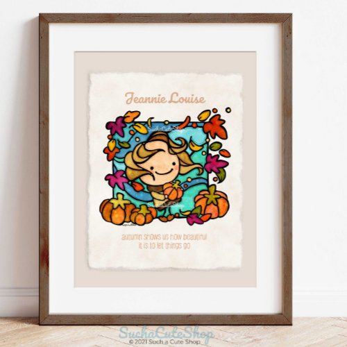 Personalize Cute Girl with Pumpkins Windy Autumn Poster