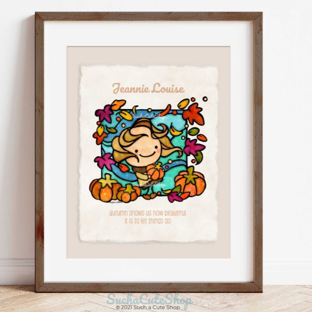 Personalize Cute Girl with Pumpkins Windy Autumn Poster (Creator Uploaded)