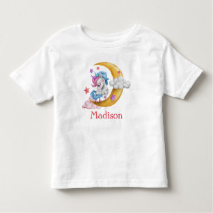 Personalize Cute Girly Unicorn Moon Clouds Pink Toddler T-shirt