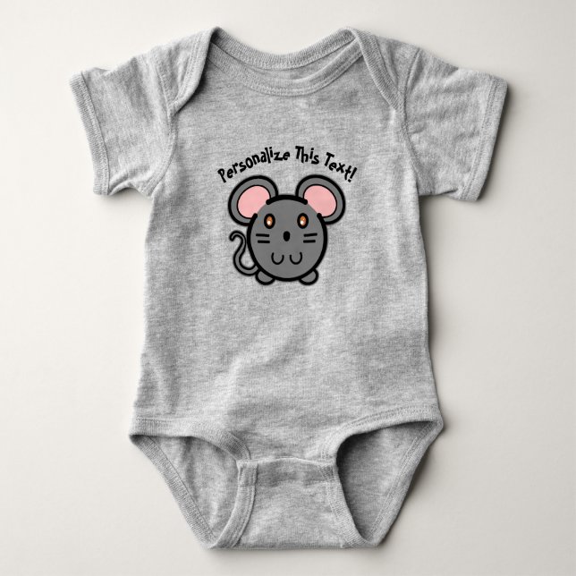 PERSONALIZE Cute Gray Mousie T-Shirt Baby Bodysuit (Front)