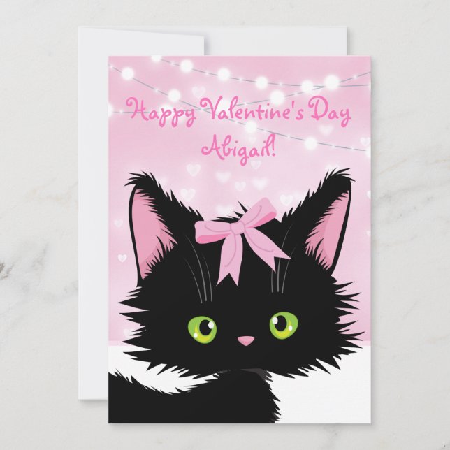 Personalize Cute Kitten Pink Valentine's Day Holiday Card (Front)