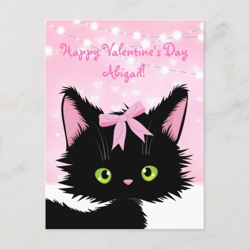 Personalize Cute Kitten Pink Valentines Day Holiday Postcard