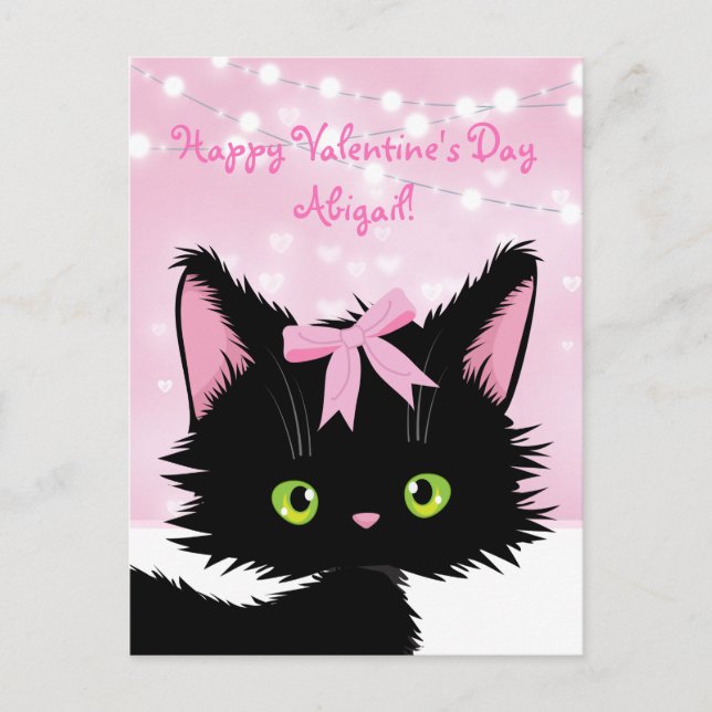 Personalize Cute Kitten Pink Valentine's Day Holiday Postcard (Front)
