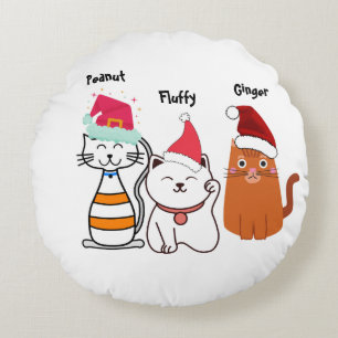 Personalize Cute Kitty Cat Family Christmas  Round Pillow