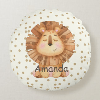 Personalize cute lion polka dots kids nursery  round pillow