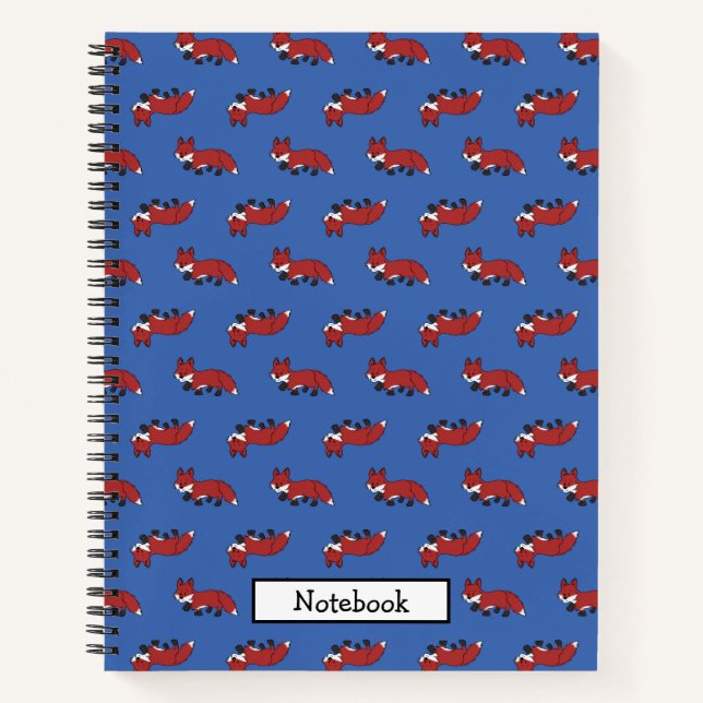 Personalize Cute Little Red Fox Pattern Blue Notebook (Front)
