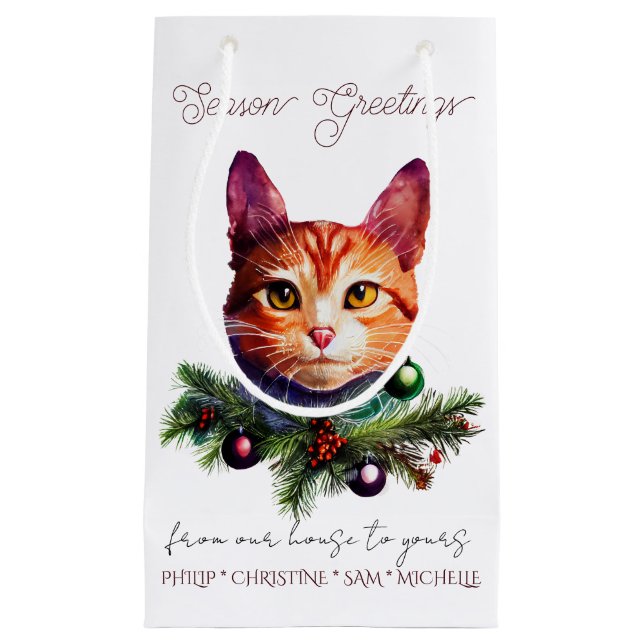 Personalize Cute Orange Cat Christmas Small Gift Bag (Front)