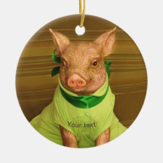 Personalize Cute Patti the Pig portrait in green 