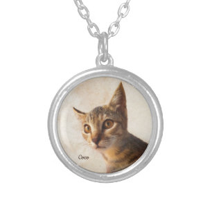 Personalize Cute Pet Kitten Cat Dog Photo Template Silver Plated Necklace