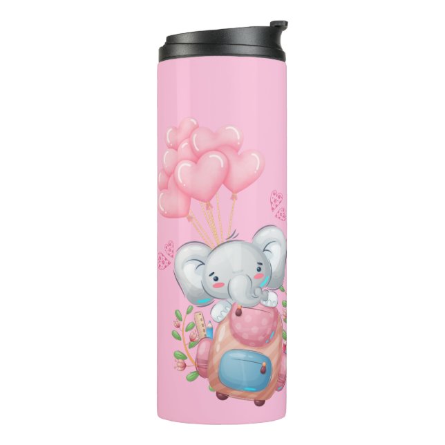 Personalize | Cute Pink Elephant Thermal Tumbler (Rotated Left)