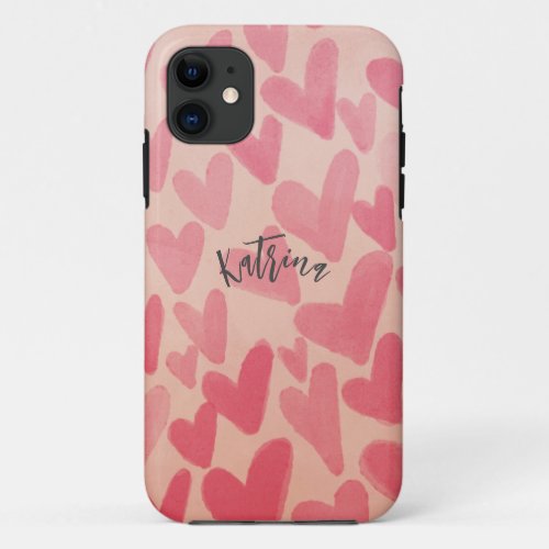 Personalize Cute Pink Scattered Hearts  iPhone 11 Case