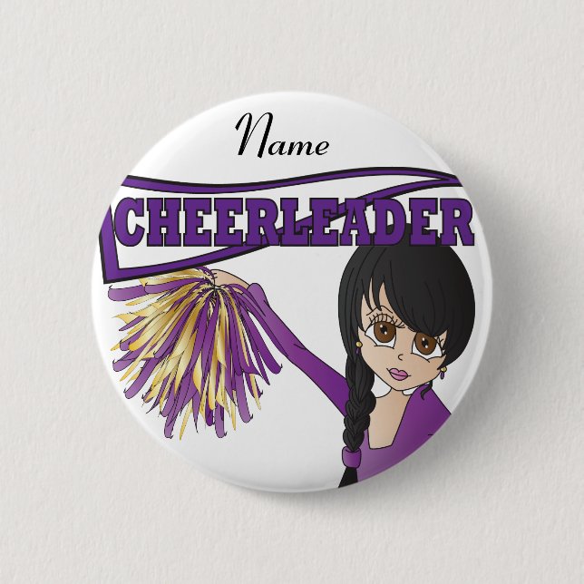 Personalize Cute Purple Cheerleader Girl Pinback Button (Front)
