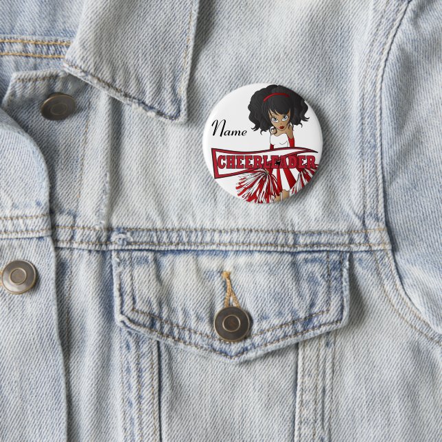 Personalize Cute Red Cheerleader Girl Button (In Situ)
