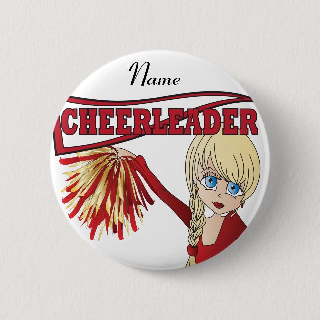 Personalize Cute Red Cheerleader Girl Pinback Button (Front)