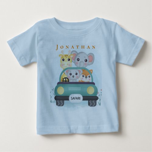Personalize Cute Safari Animals Take A Road Trip  Baby T_Shirt
