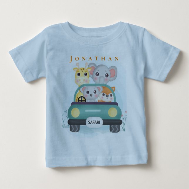 Personalize Cute Safari Animals Take A Road Trip  Baby T-Shirt (Front)