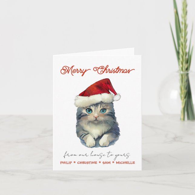 Personalize Cute Santa Cat Note Card (Front)