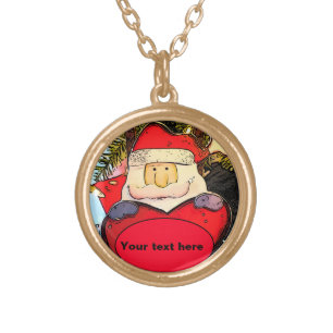 Personalize Cute Santa Gold Plated Necklace