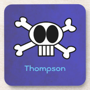 Personalize Cute Skull and Crossbones Beverage Coaster