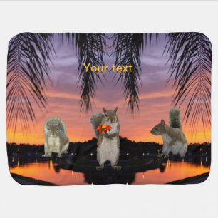 Personalize Cute Squirrels at Tropical sunset Baby Blanket