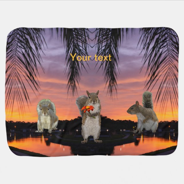 Personalize Cute Squirrels at Tropical sunset  Baby Blanket (Horizontal)