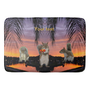Personalize Cute Squirrels at Tropical sunset Bath Mat
