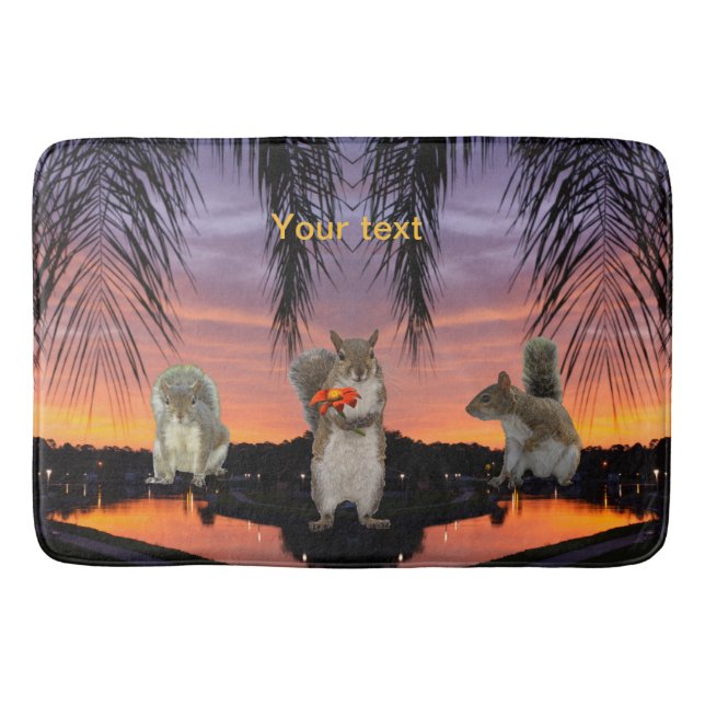 Personalize Cute Squirrels at Tropical sunset  Bath Mat (Front)
