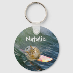Personalize Cute Surfing Chipmunk Keychain