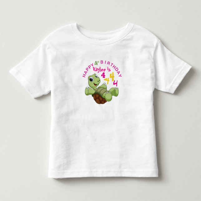 PERSONALIZE Cute Turtle Happy Birthday for Girl Toddler T-shirt (Front)