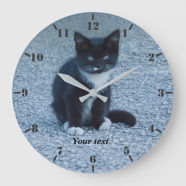 Personalize cute Tuxedo kitten  Large Clock (Front)