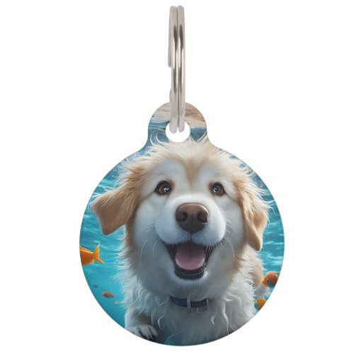 Personalize Cute Underwater Dog Swimming with Fish Pet ID Tag