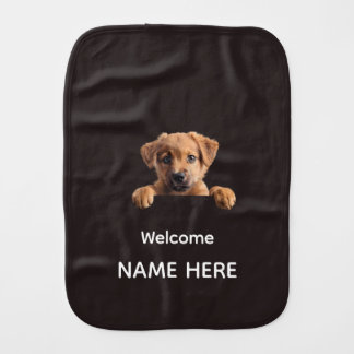 Personalize Cute Welcome Puppy Baby Burp Cloth