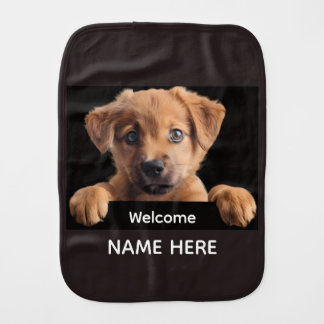 Personalize Cute Welcome Puppy Baby Burp Cloth