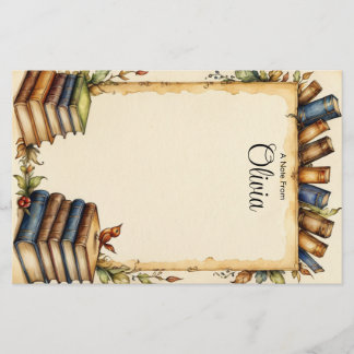 Personalize Cute Whimsical Book Border Stationery