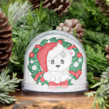 Personalize: Cute White Bear in Xmas Wreath