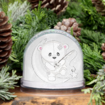 Personalize: Cute White Bear Star Fishing on Moon