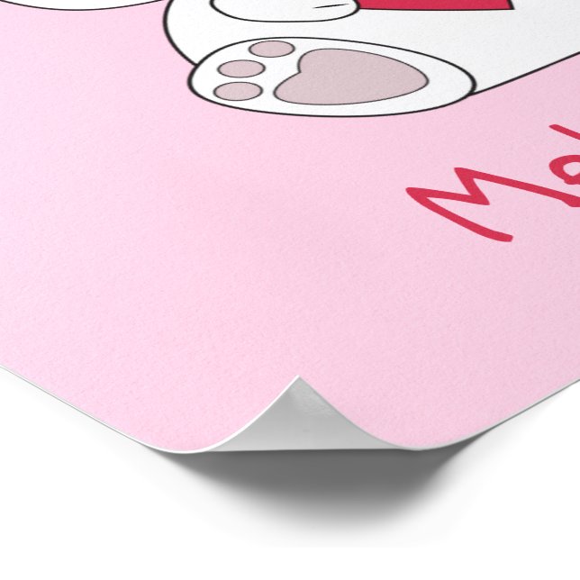 Personalize Cute White bunny Heart Baby Girl Poster (Corner)