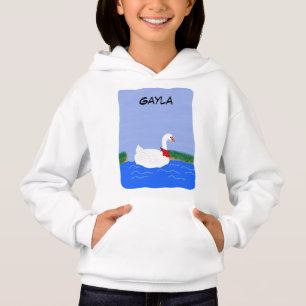 Personalize cute white goose with red bandana hoodie
