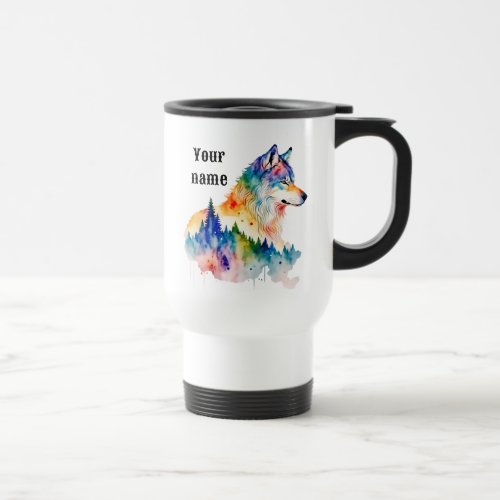 Personalize cute wolf wilderness travel mug